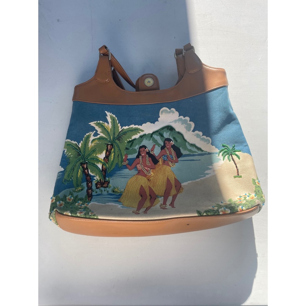Hawaiian Beach Scene Tote Purse Tropical Hula Dancer Shoulder Bag